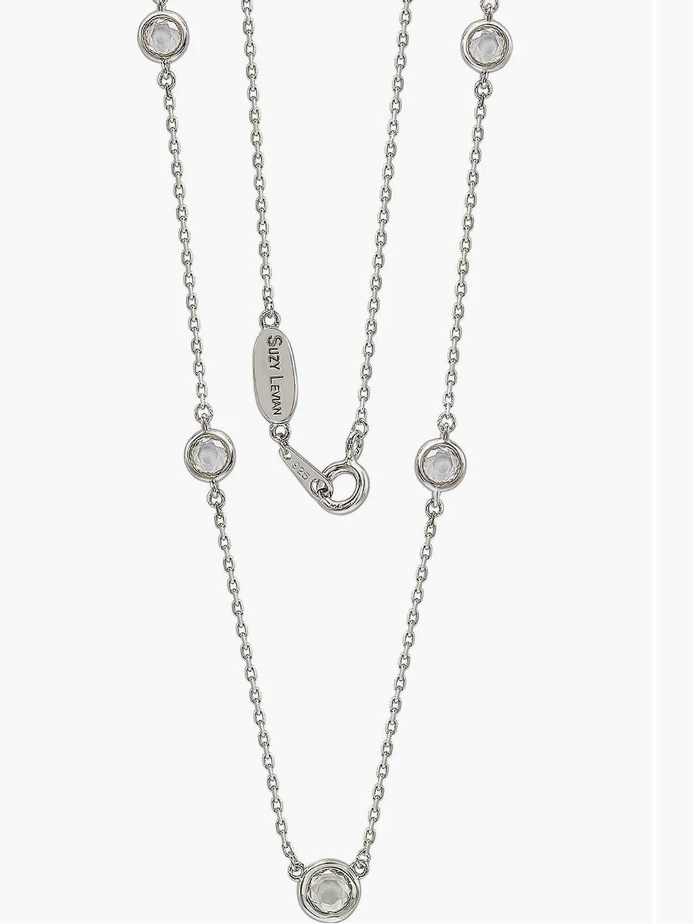 New Suzy Levian Sterling Silver White Topaz 5-Stone Station Necklace